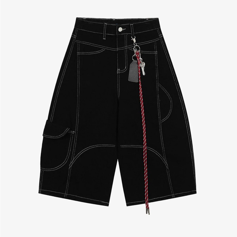 Supermade DENIM WELT-EMBELLISHED CARGO JORTS - L
